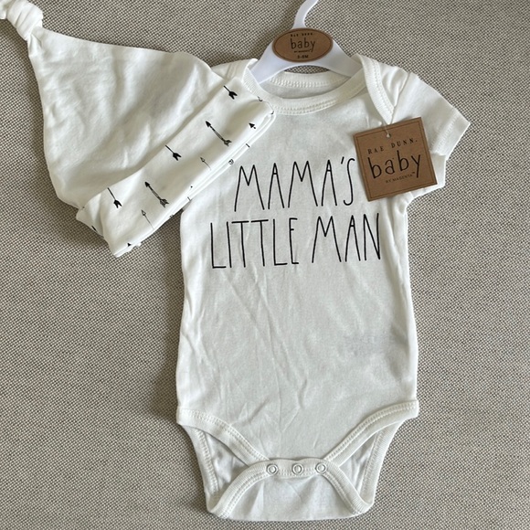 Rae Dunn One Pieces Rae Dunn Baby Mamas Little Man Bodysuit Hat Set